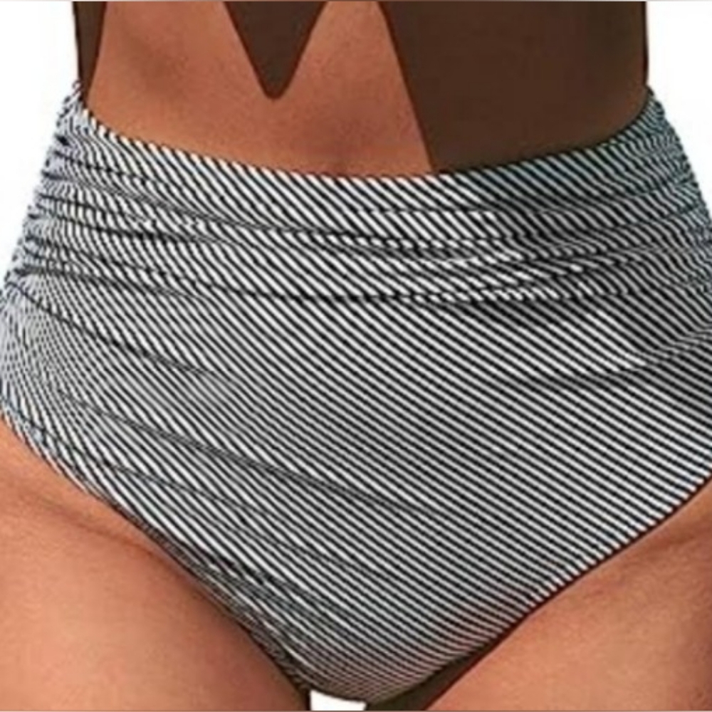 Striped High-Waisted Bikini Bottom